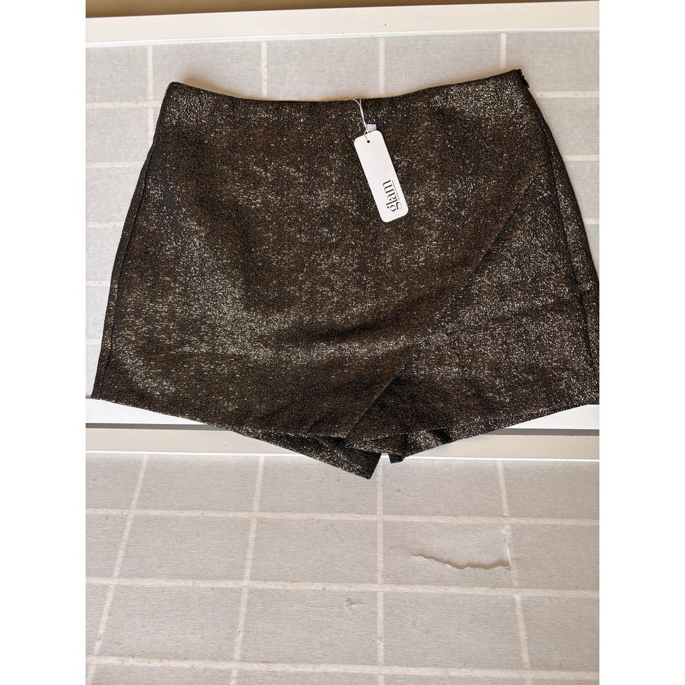 GLAM Metallic Gold Shimmer Skort Medium NWT Sparkle Faux Wrap Party Clubwear Y2K